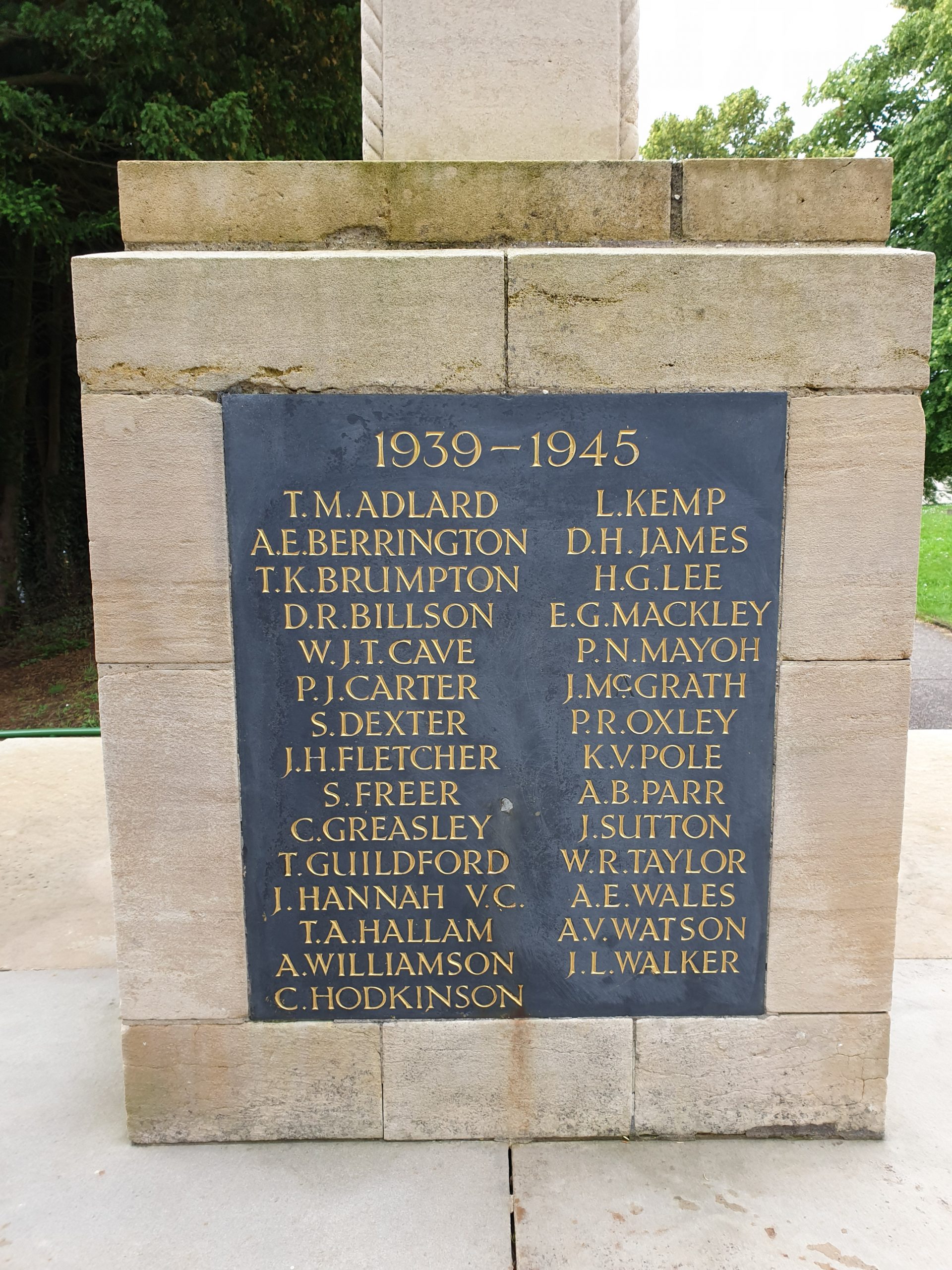 Birstall War Memorial with plaque showing Johns name